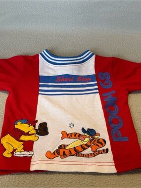 Disney 12M Winnie the Pooh Tigger Red White Short Sleeve Baseball Short Stop Tee